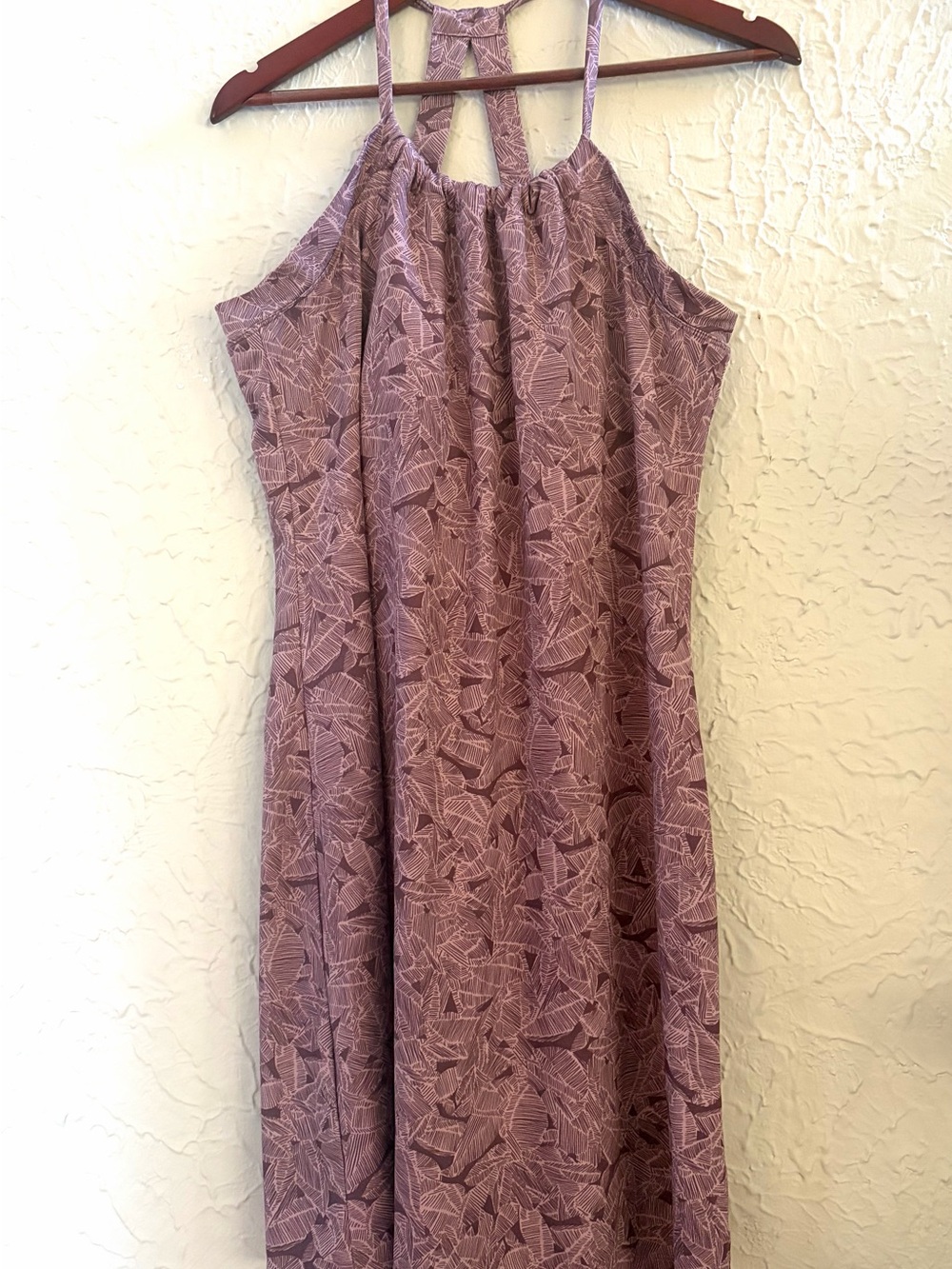 Eddie Bauer Halter Dress in Mauve Floral, Built-In Bra, XL EUC